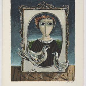 טבע דומם עם ציור ויונים