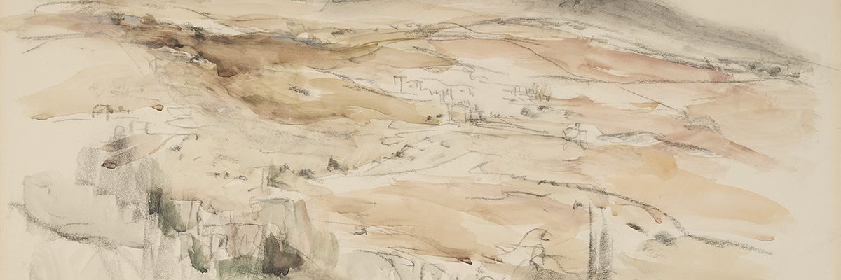 Landscape, 1970's, watercolor, charcoal and pencil on paper, 49x83cm w