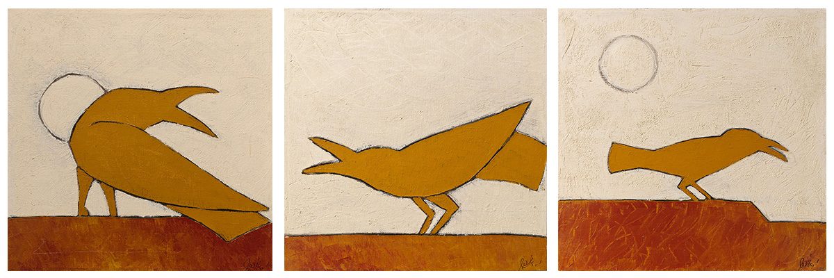 Ofek, Crow triptych, 2025, oil on canvas, 30x30cm w