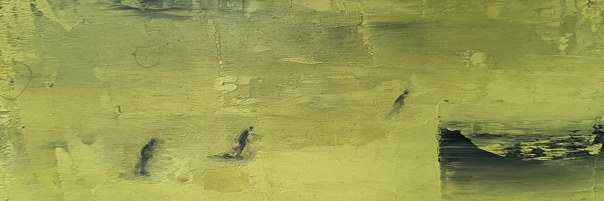 Ronen Siman Tov - 3 Figures In A Yellow Landscape, 2024, oil on board, 8x21cm w